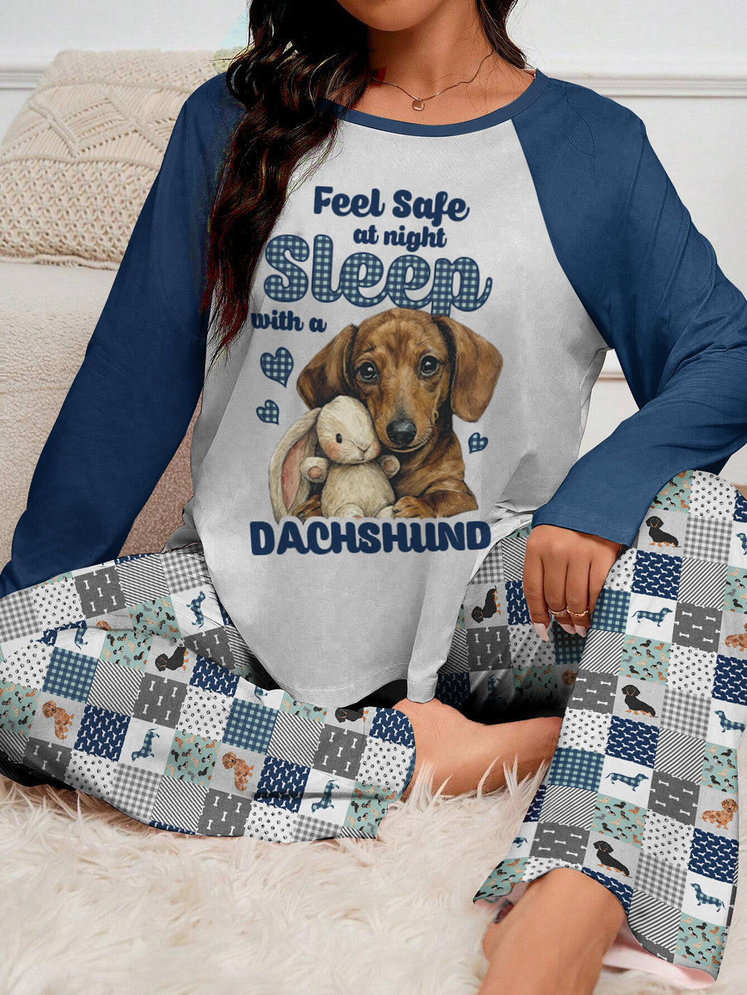 Dachshund Raglan Lounge Pajamas Sleep With A Dachshund
