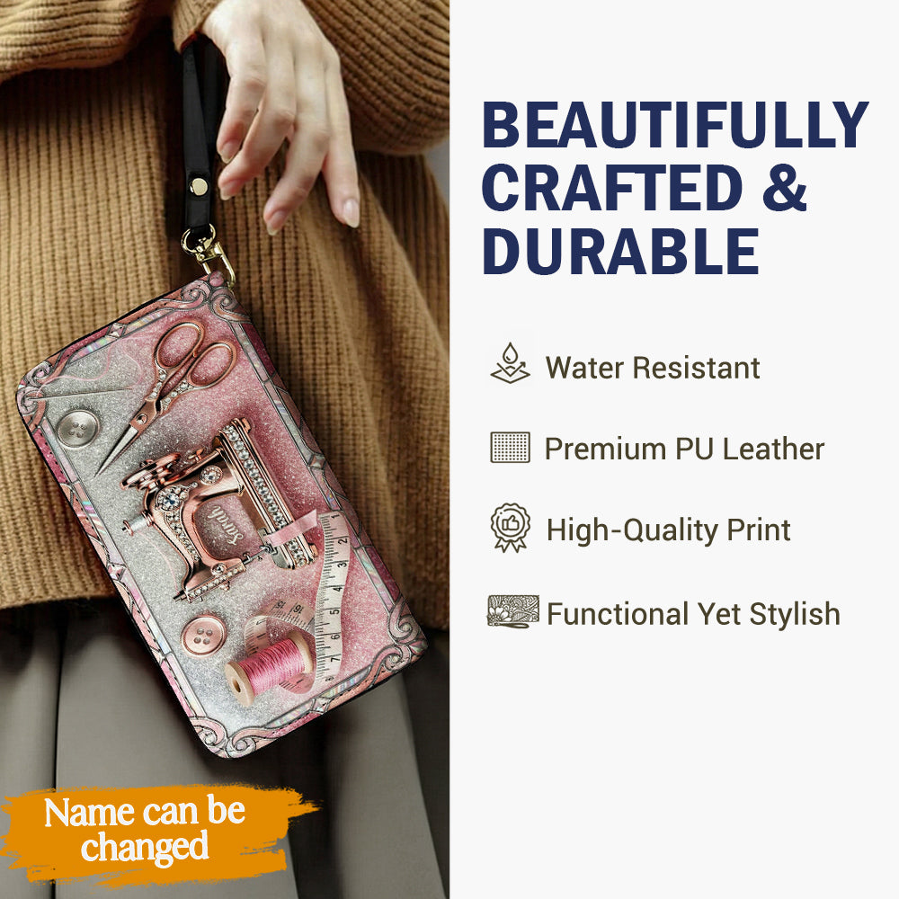 Sewing Lover Leather Wallet Personalized Sparkle Sew Chic