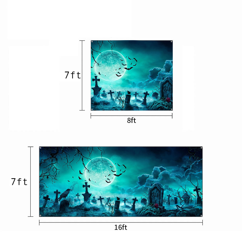 Halloween Garage Door Banner Decoration Eerie Cemetery Night
