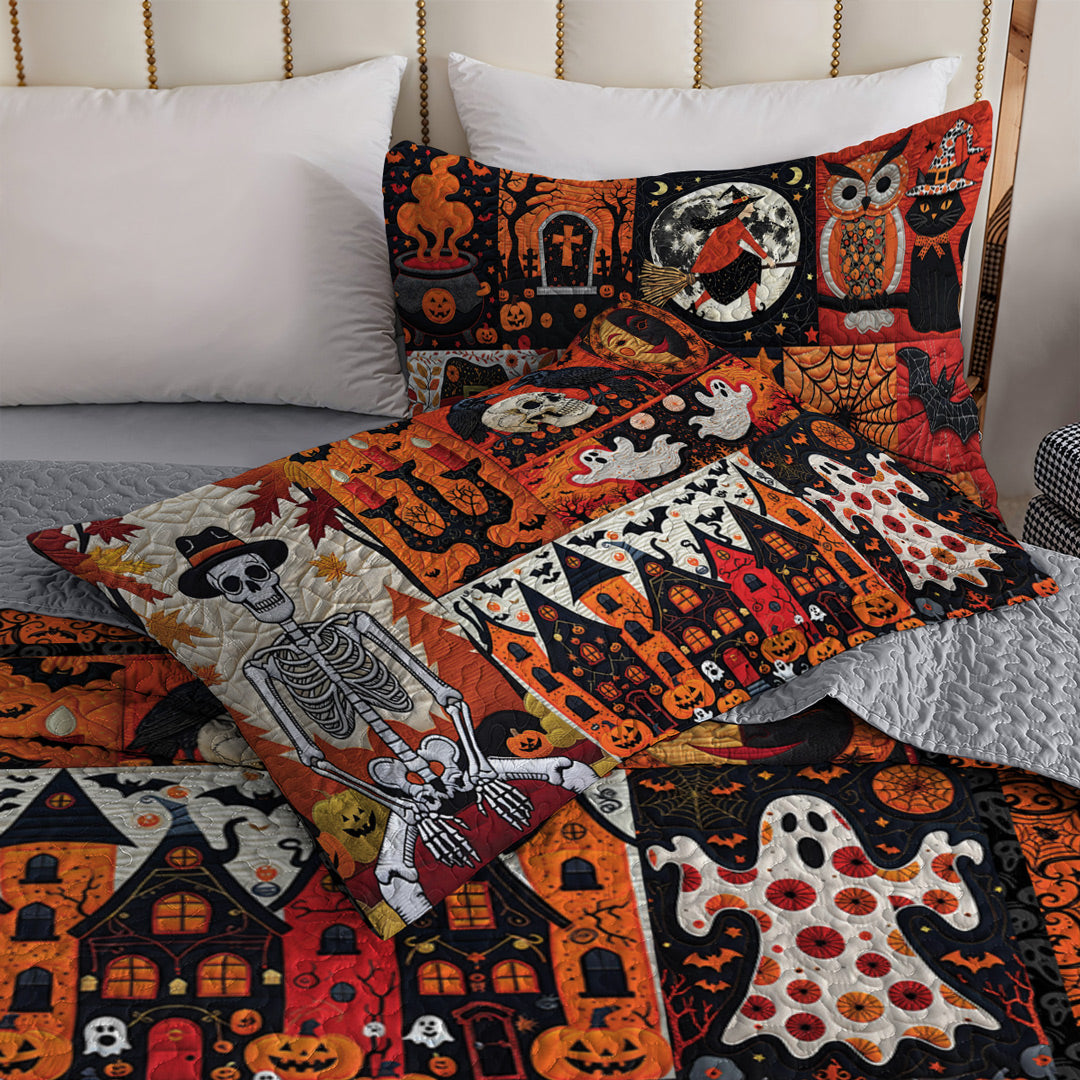 Halloween 2D Print All Season 3-Piece Quilt Set Spooky Old Things