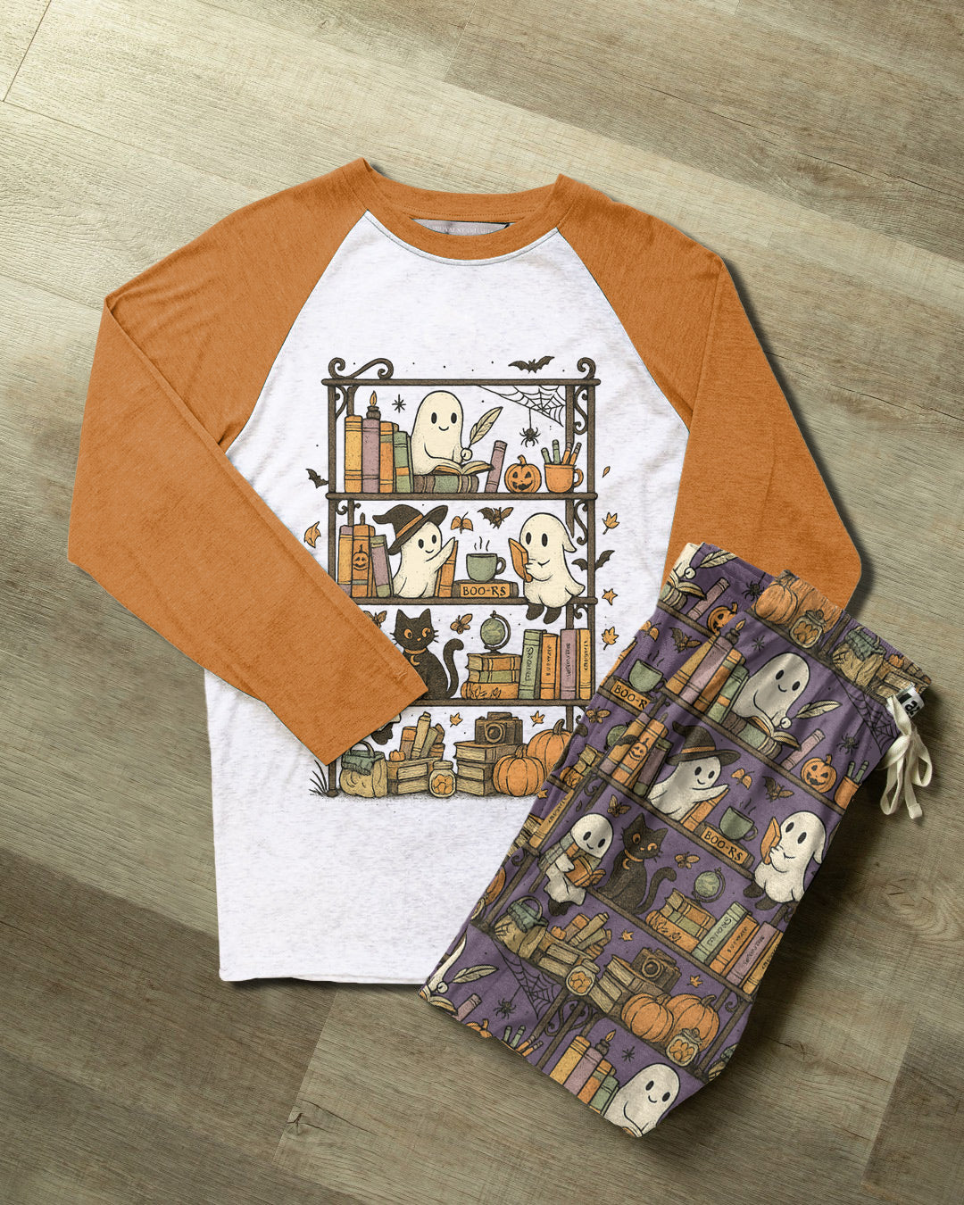 Book Lover Raglan Lounge Pajamas Library Ghost