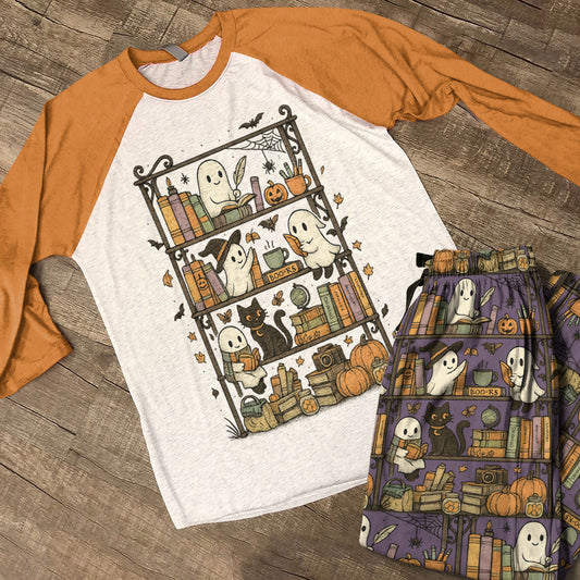 Book Lover Raglan Lounge Pajamas Library Ghost