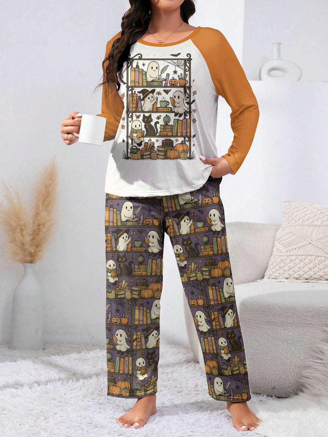 Book Lover Raglan Lounge Pajamas Library Ghost