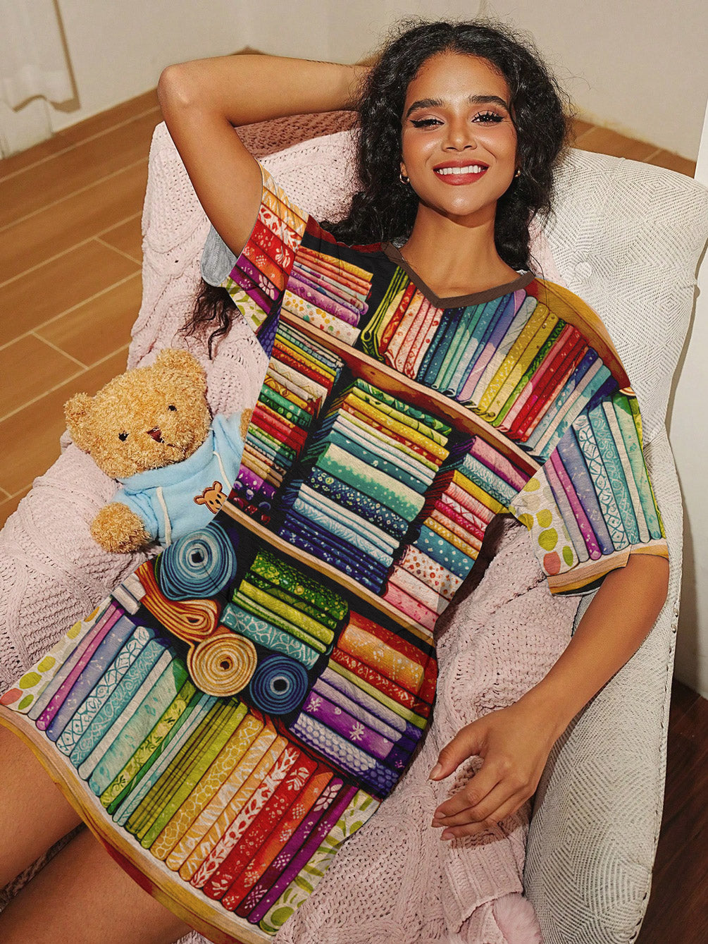 Sewing Lover V-neck Nightshirt Stash This