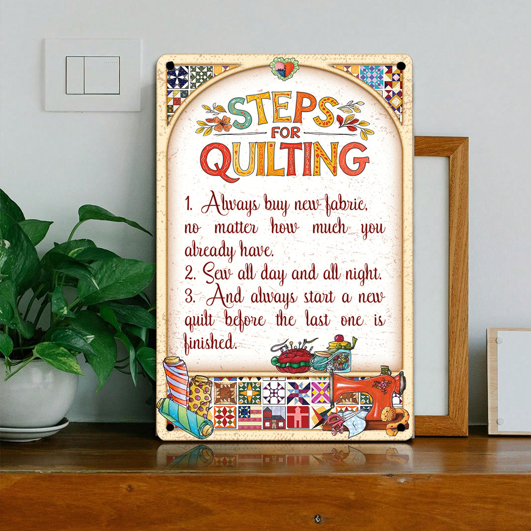 Sewing Lover 2D Metal Sign Steps For Quilting