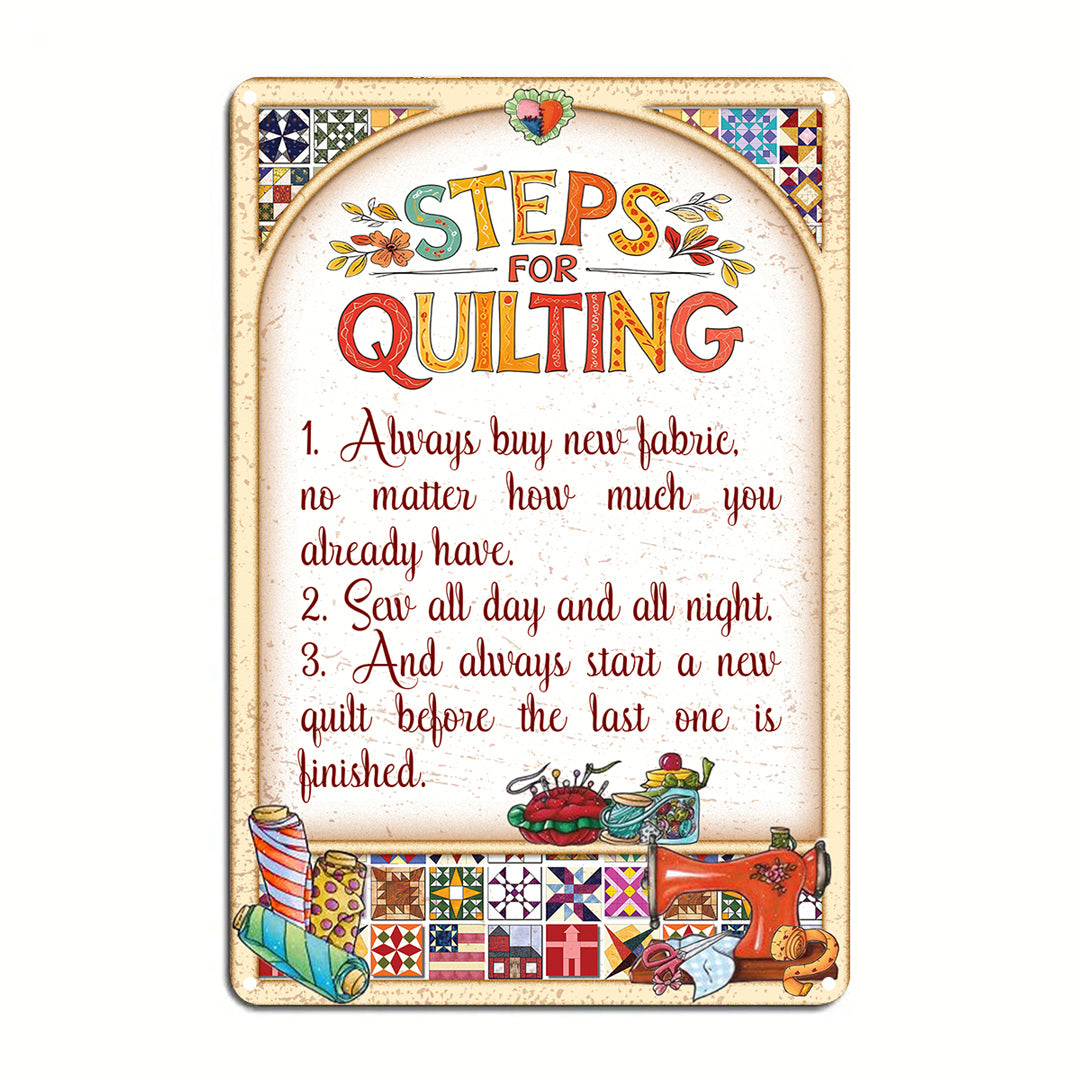 Sewing Lover 2D Metal Sign Steps For Quilting