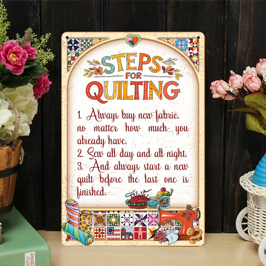 Sewing Lover 2D Metal Sign Steps For Quilting