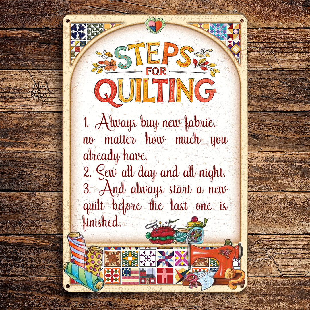 Sewing Lover 2D Metal Sign Steps For Quilting