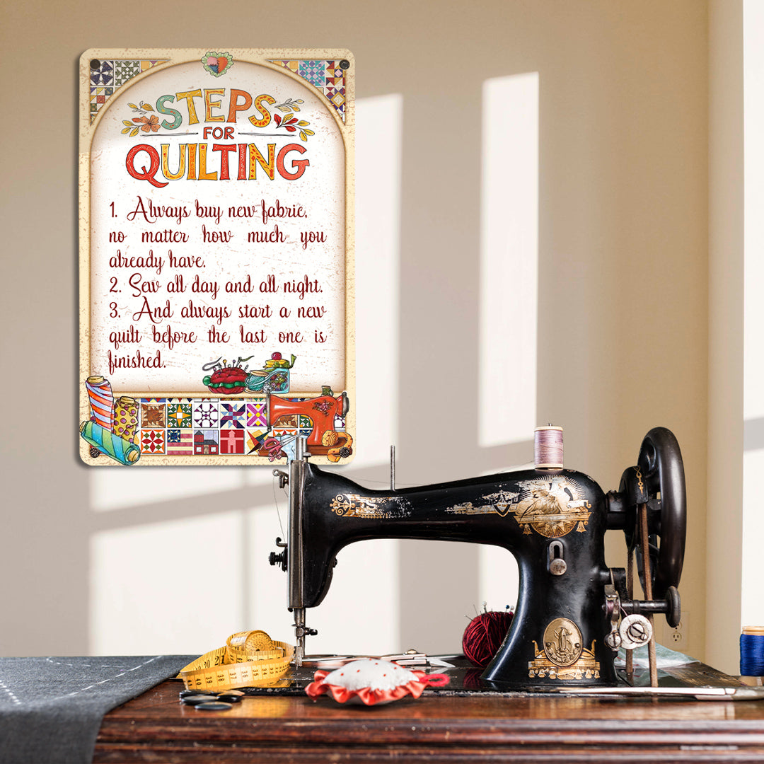 Sewing Lover 2D Metal Sign Steps For Quilting