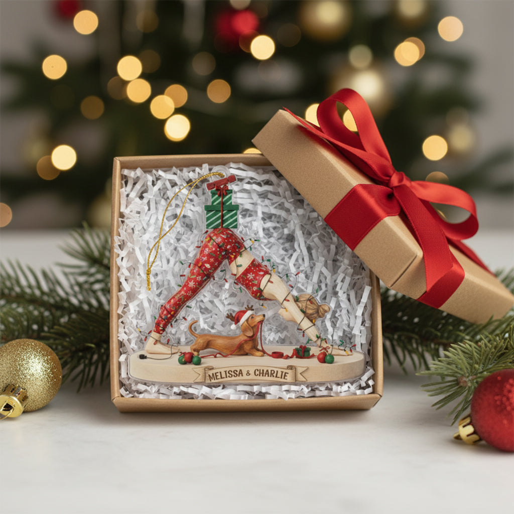 Yoga Lovers 2D Acrylic Ornament Stretching Into The Season Personalized