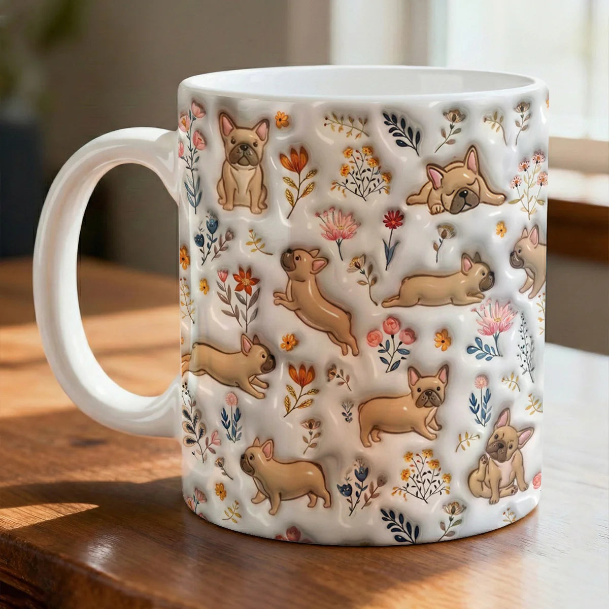 French Bulldog Ceramic Mug Happy Field Flowers
