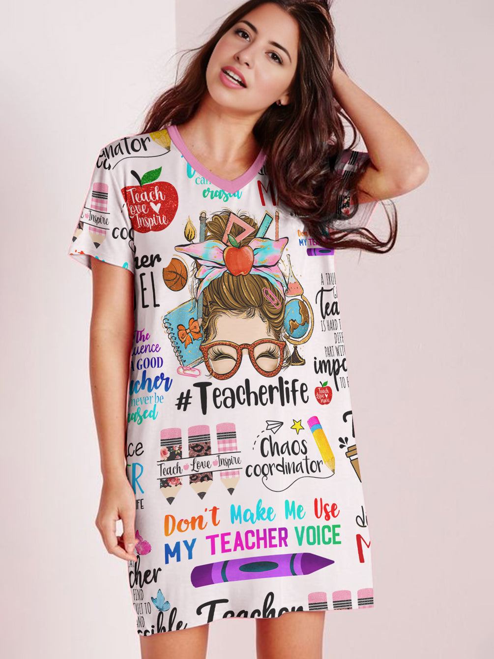 Teacher V-neck T-shirt Dress Teacher Life
