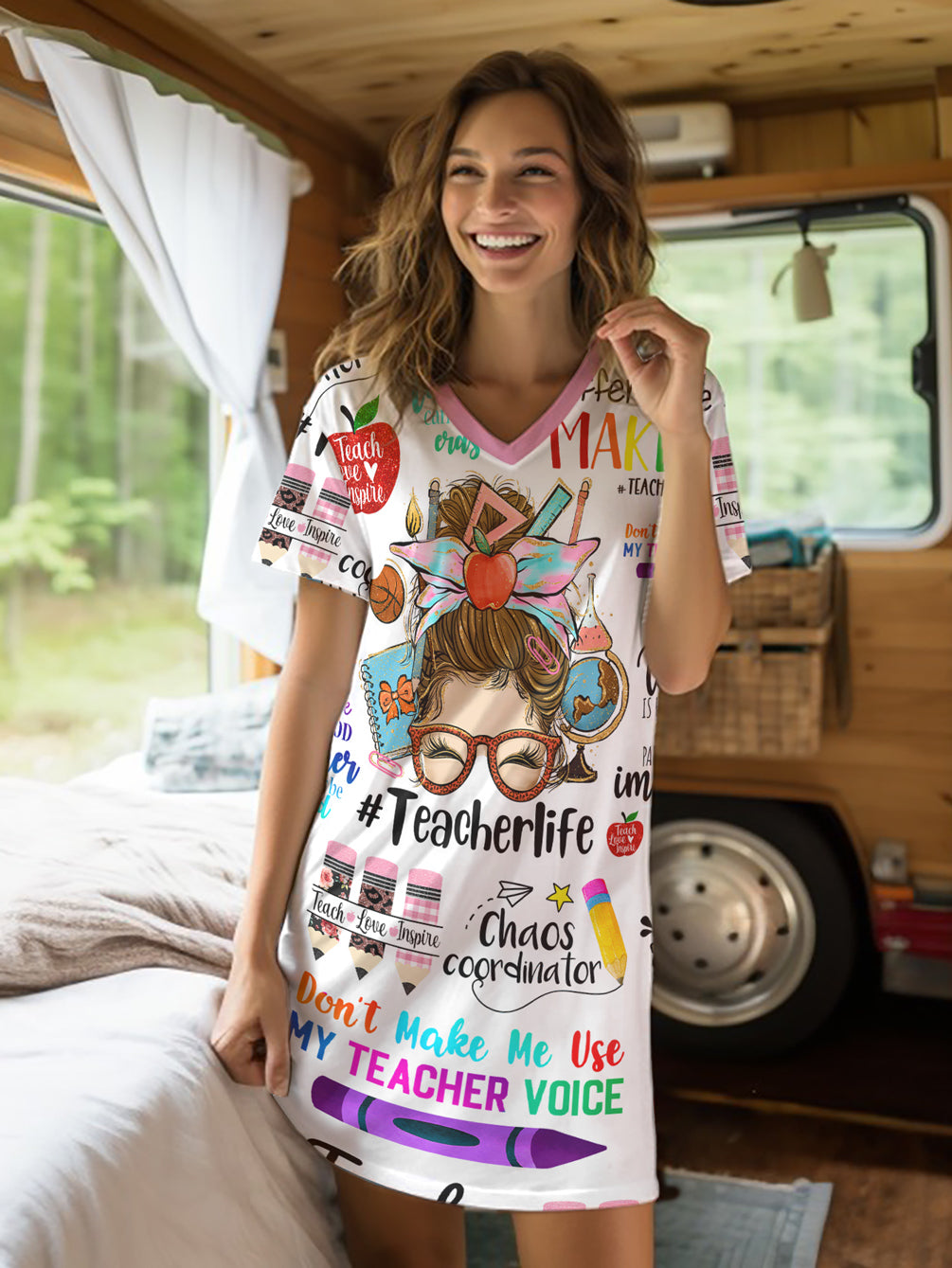Teacher V-neck T-shirt Dress Teacher Life