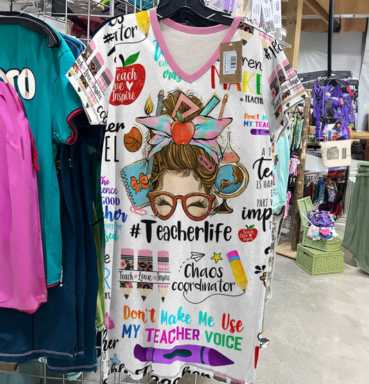 Teacher V-neck T-shirt Dress Teacher Life