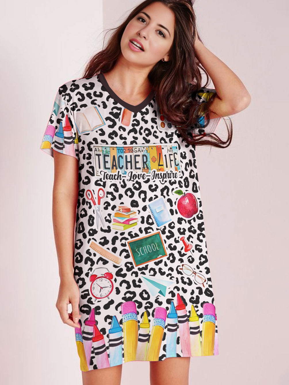 Teacher V-neck T-shirt Dress Teacher Life