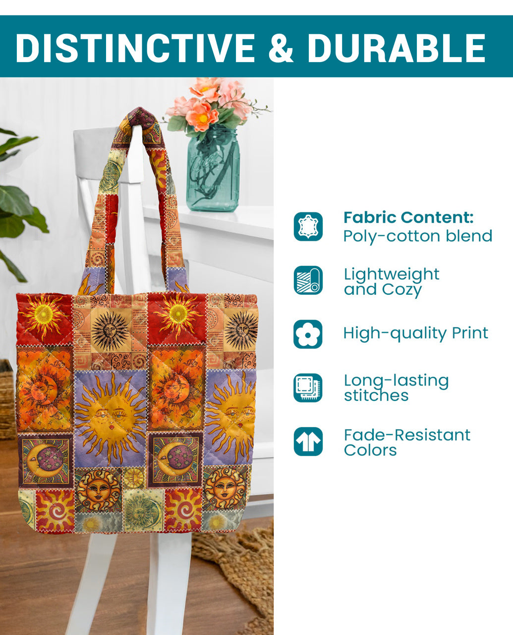 Hippie Quilted Tote Bag The Sun