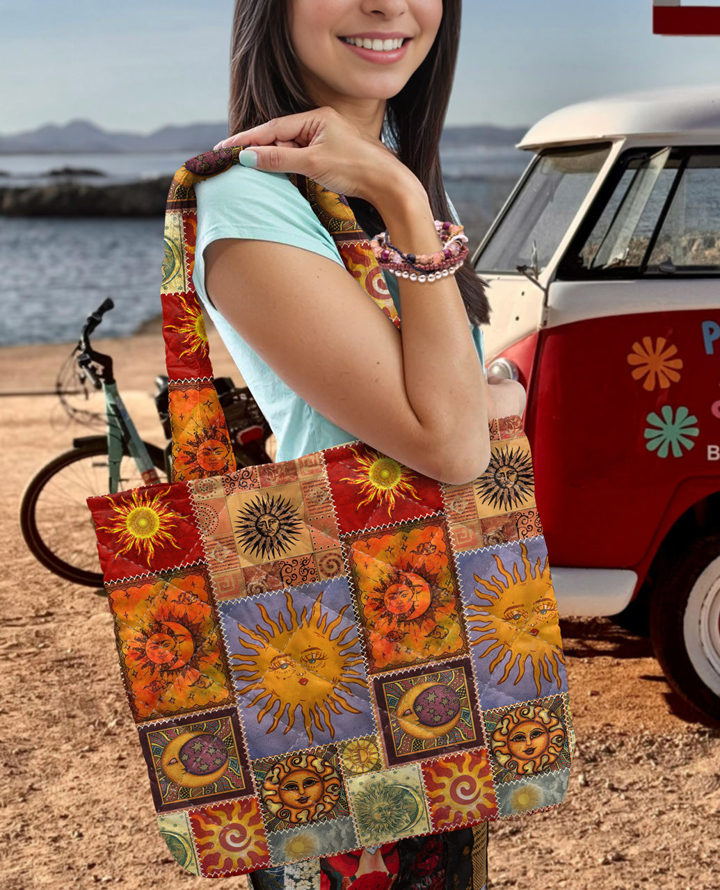 Hippie Quilted Tote Bag The Sun