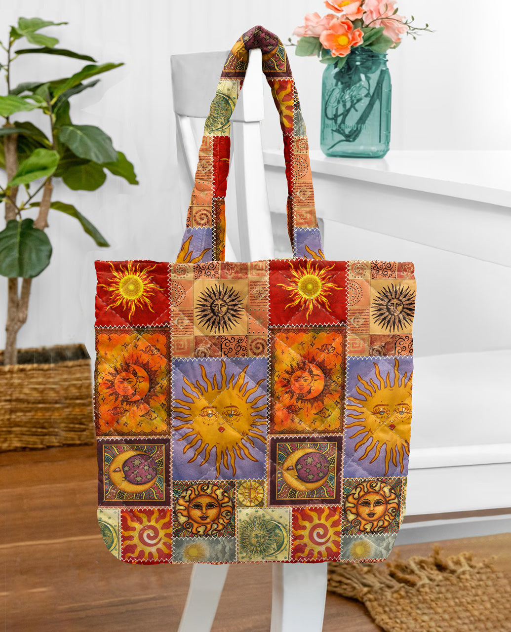 Hippie Quilted Tote Bag The Sun