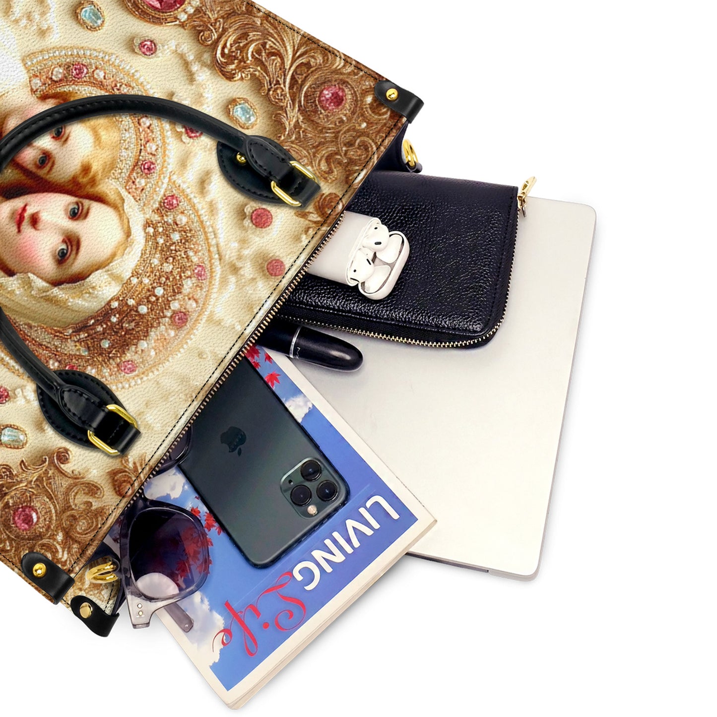 Christian 2D Print Leather Handbag The Virgin And Child