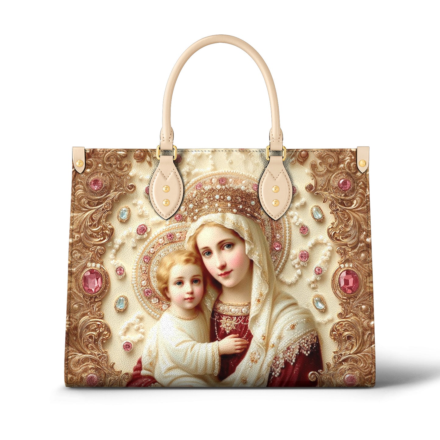 Christian 2D Print Leather Handbag The Virgin And Child