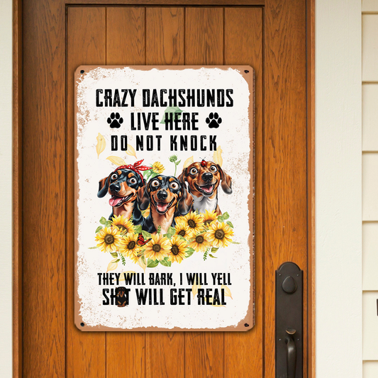 Dachshund 2D Metal Sign Crazy Dachshunds Live Here