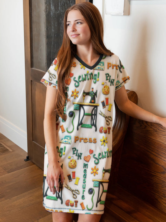 Sewing Lover V-neck Nightshirt Cute Crafty