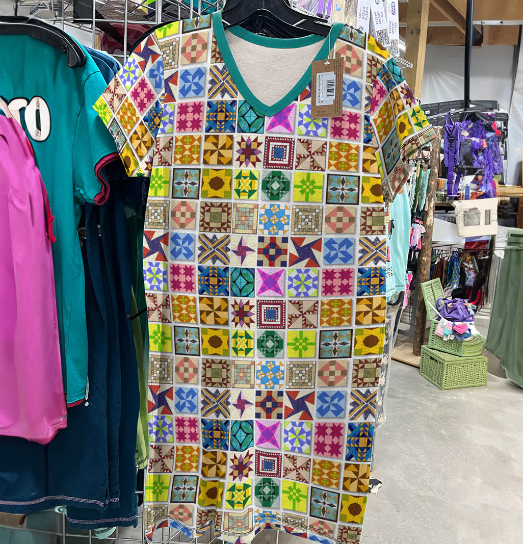 Sewing Lover V-neck Nightshirt Block Party
