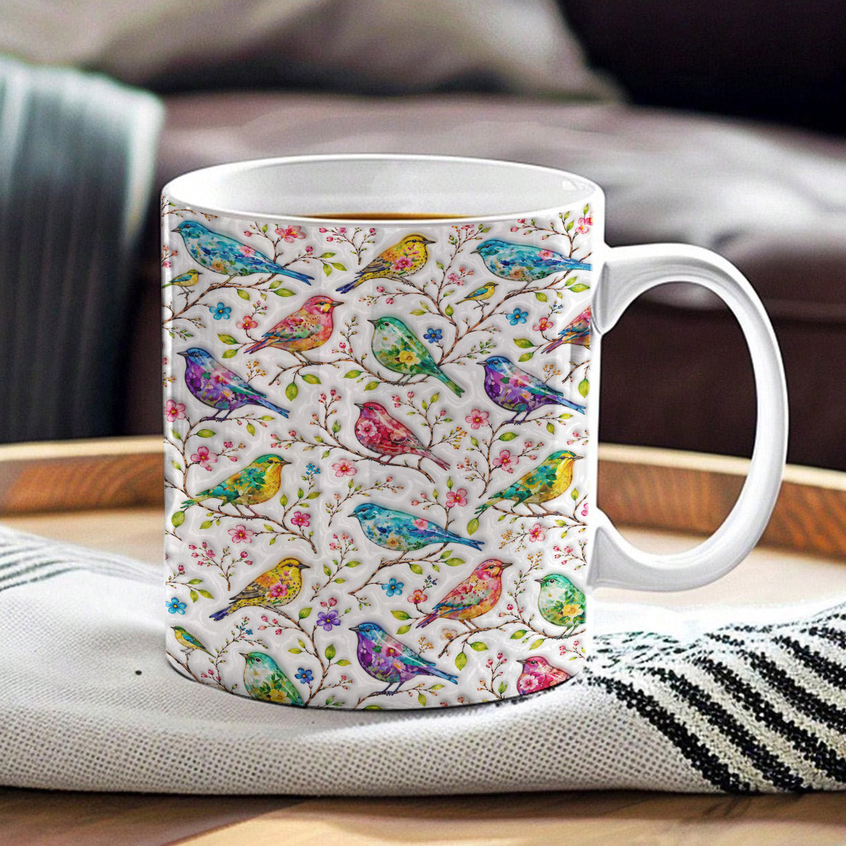 Bird Lover Ceramic Mug Whispers Among the Blossoms