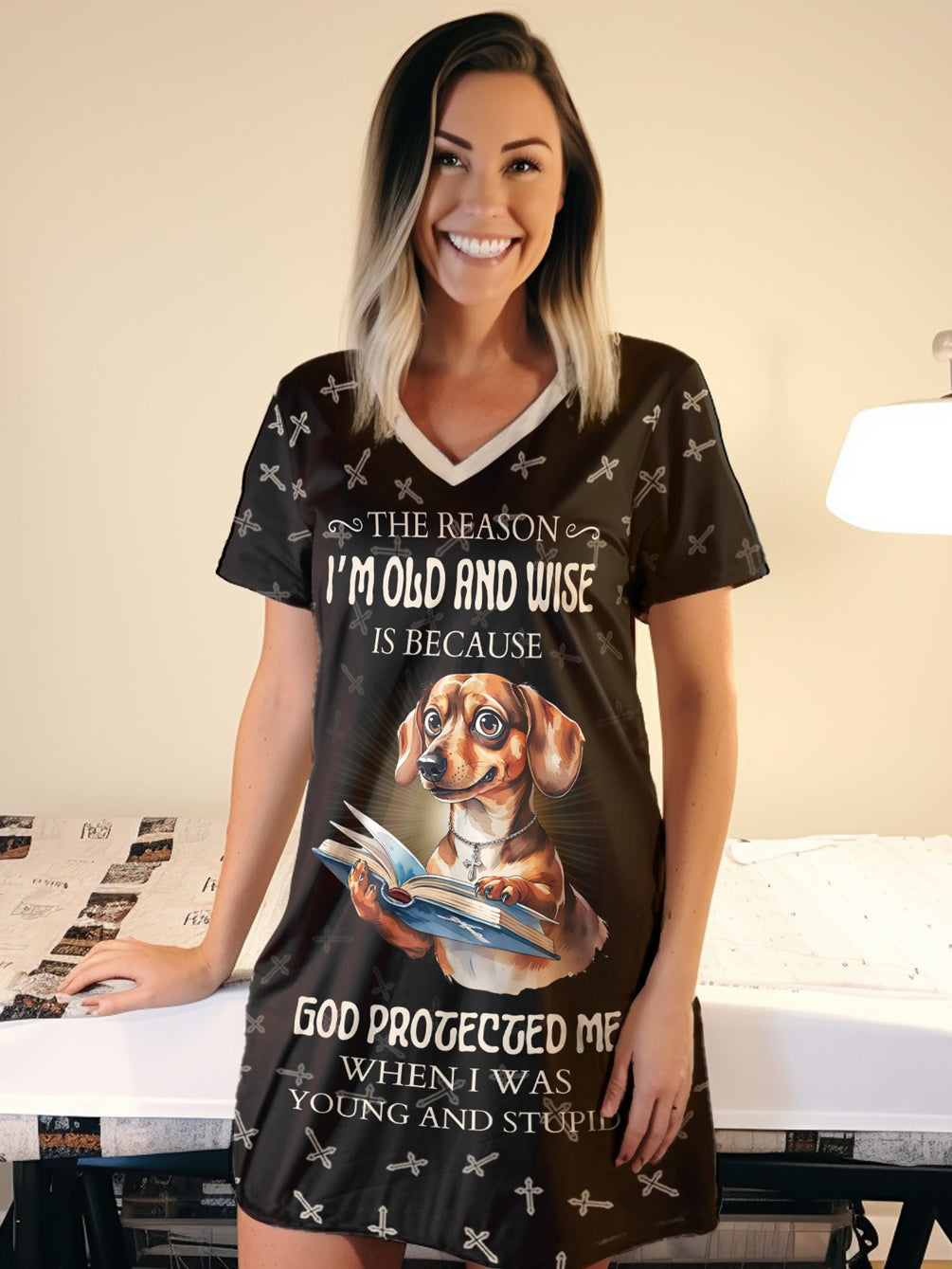 Dachshund V-neck Nightshirt Wiener Worship