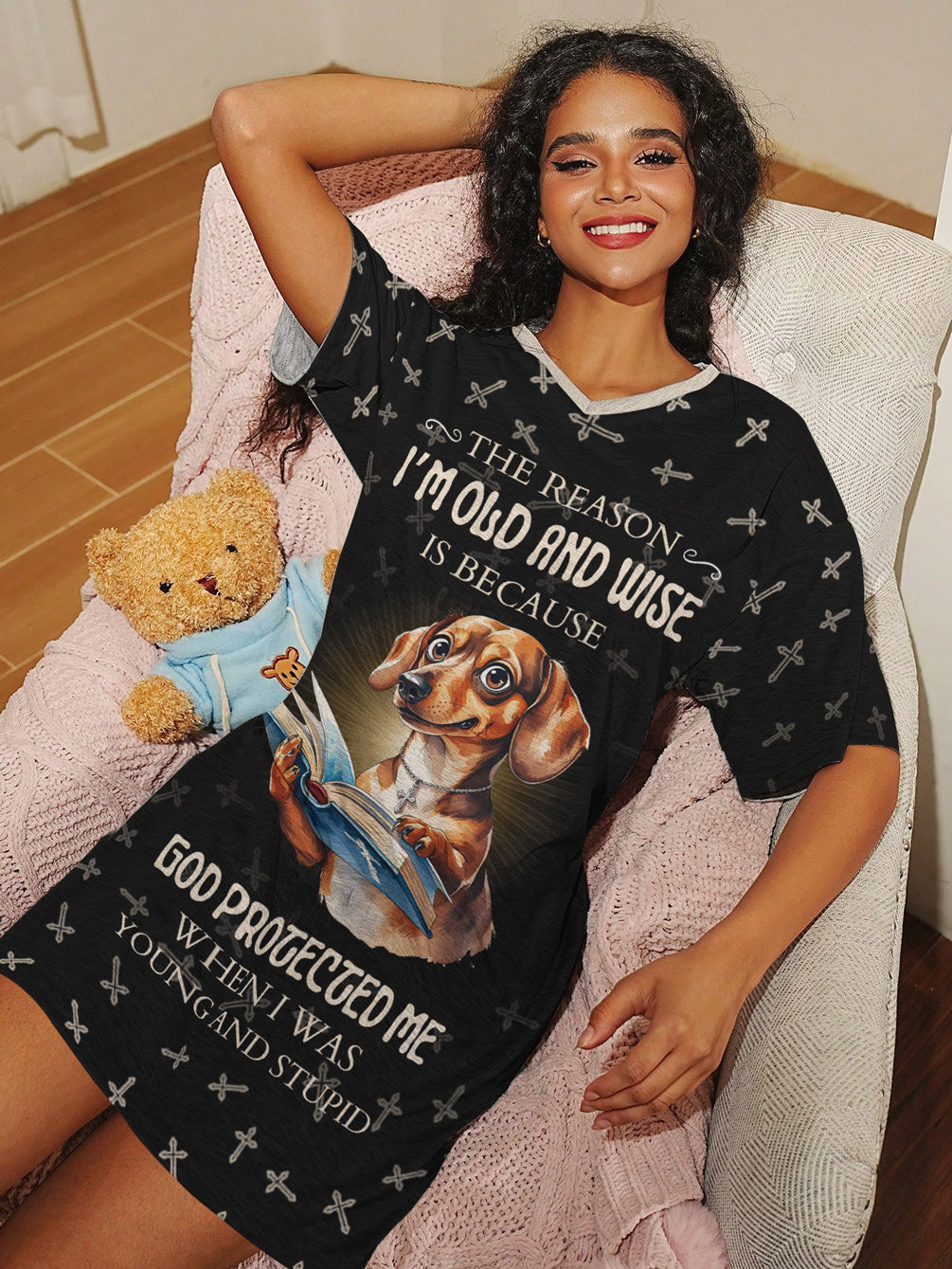 Dachshund V-neck Nightshirt Wiener Worship