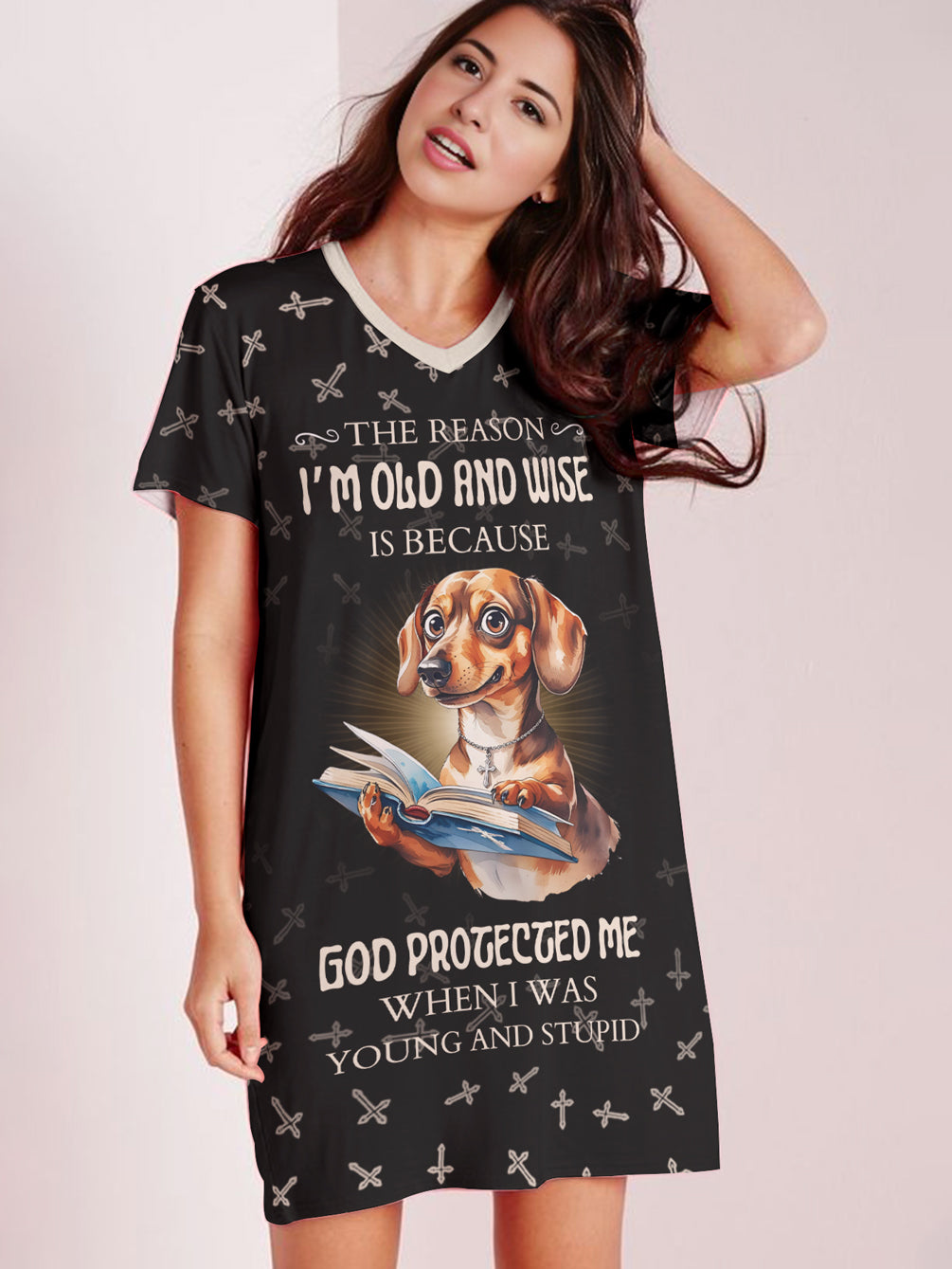 Dachshund V-neck Nightshirt Wiener Worship