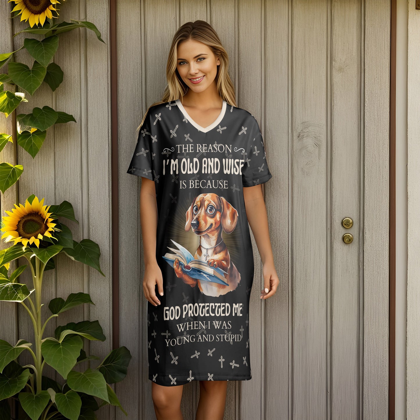 Dachshund V-neck Nightshirt Wiener Worship