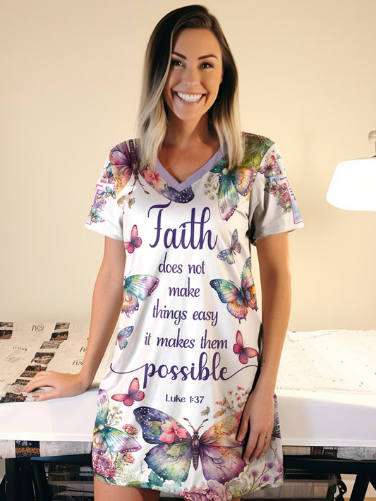 Christian V-neck Nightshirt Wings Of Faith