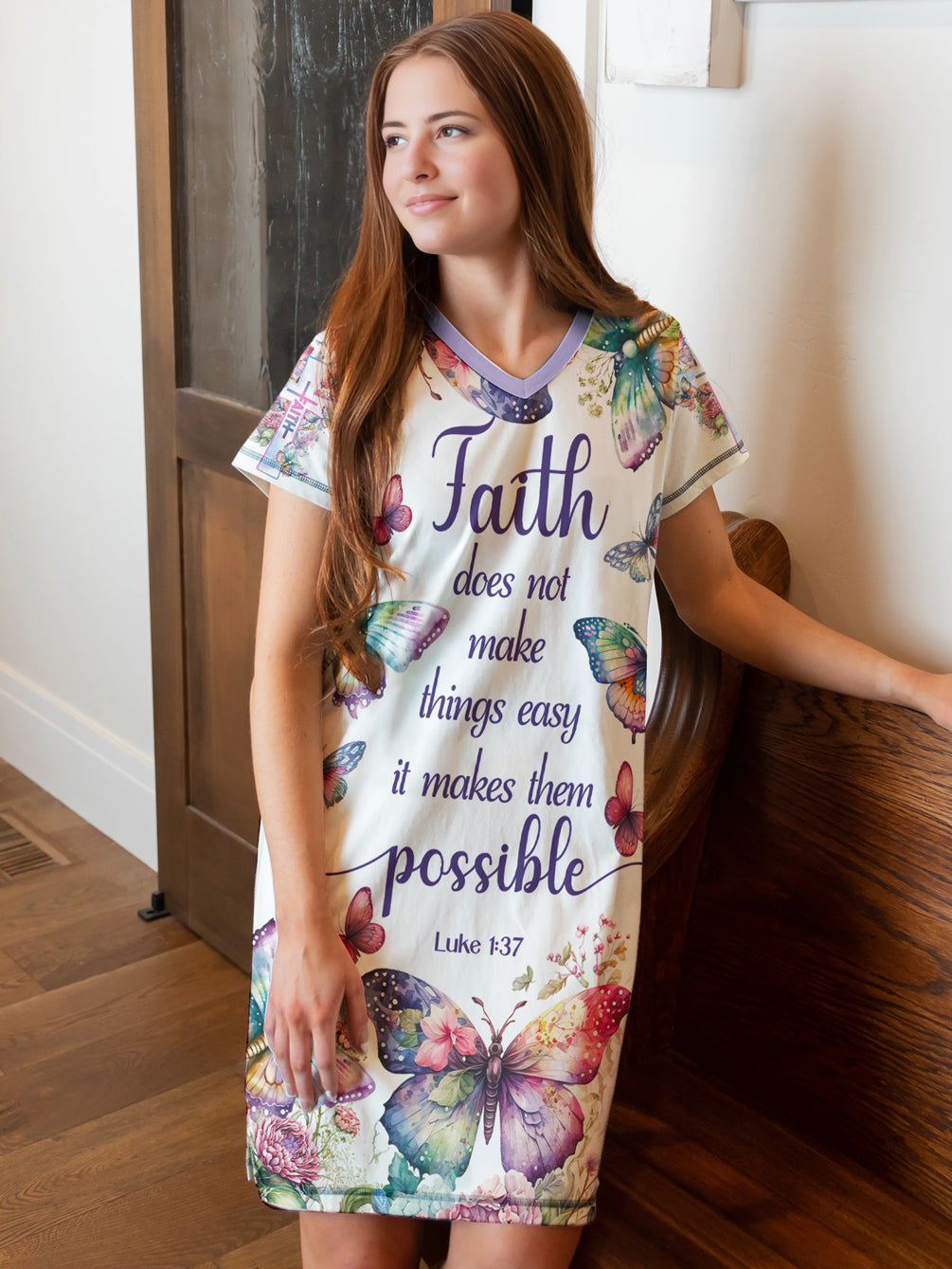 Christian V-neck Nightshirt Wings Of Faith