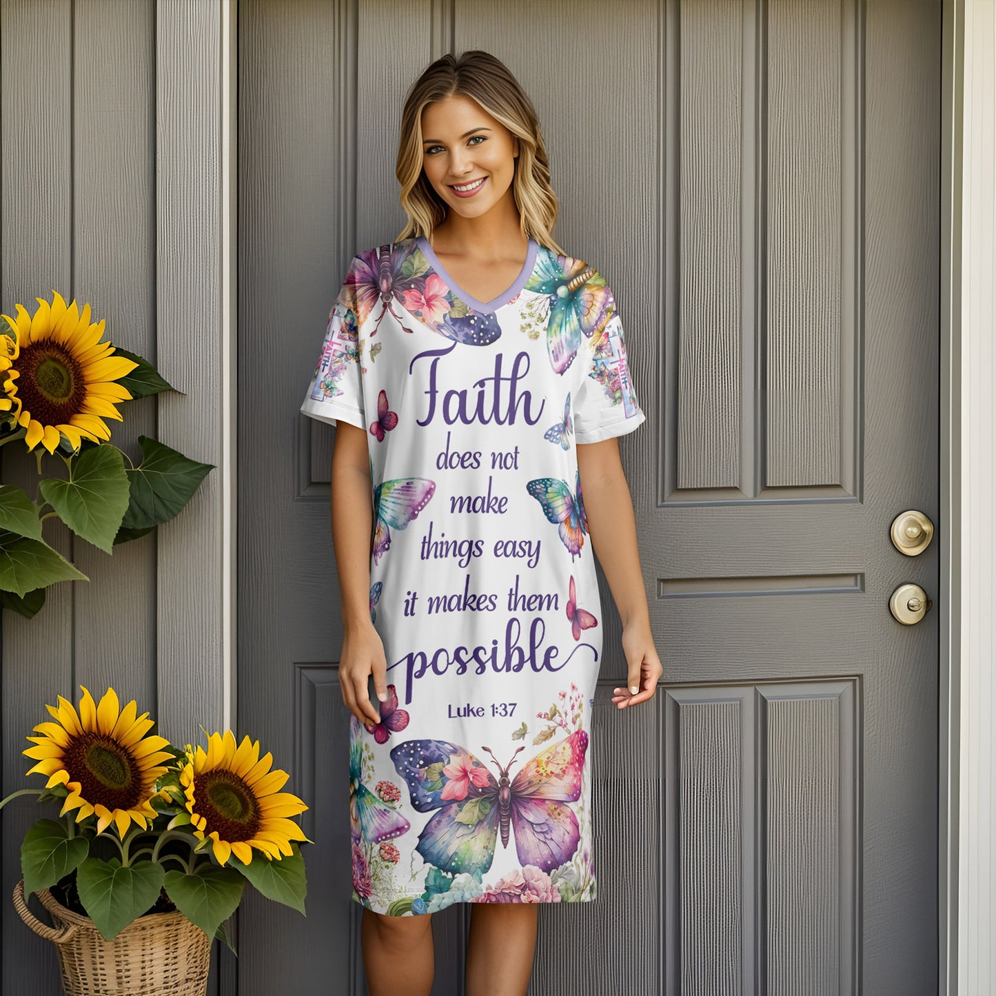 Christian V-neck Nightshirt Wings Of Faith