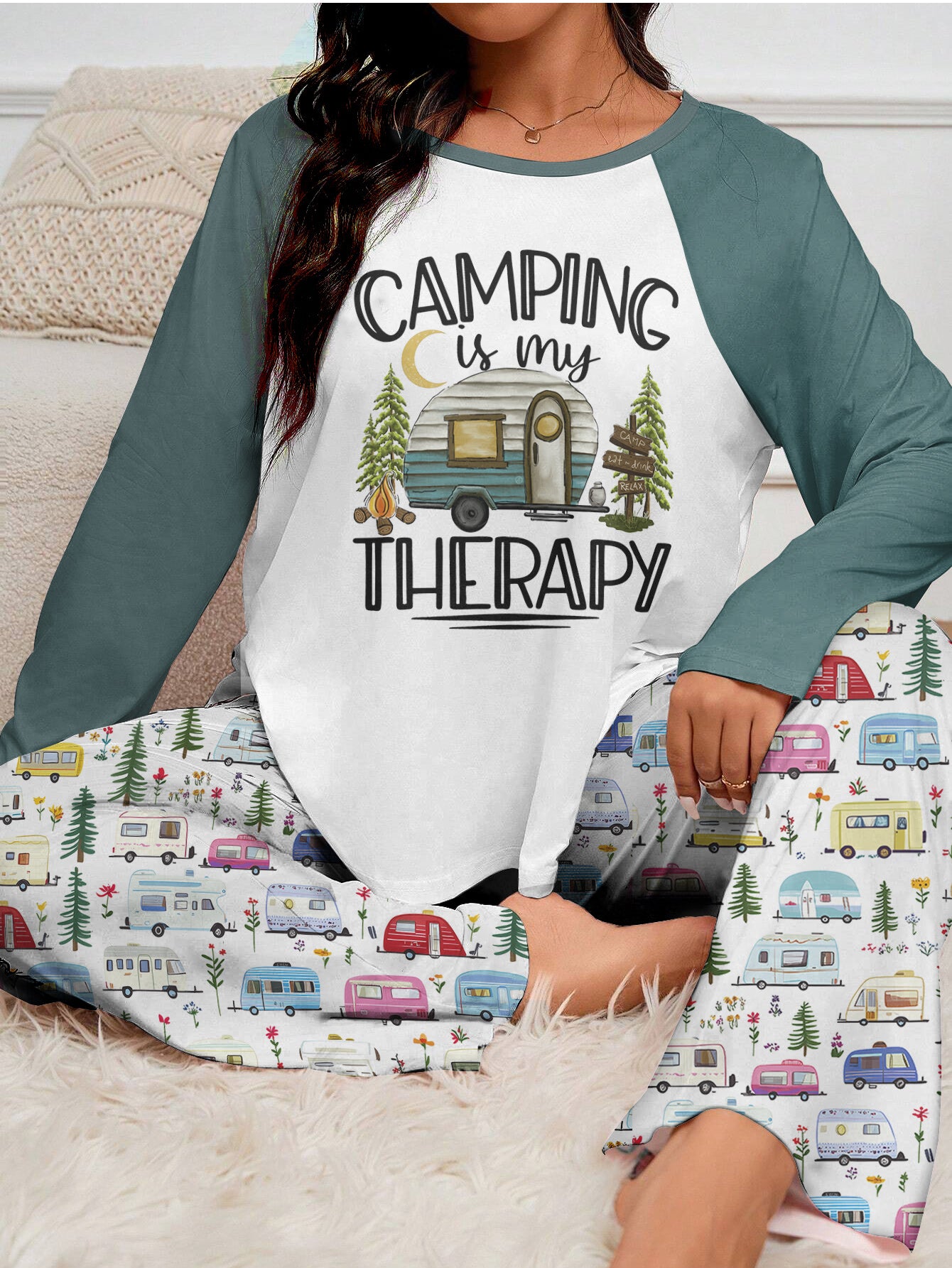 Camping Raglan Lounge Pajamas Camping Is My Therapy