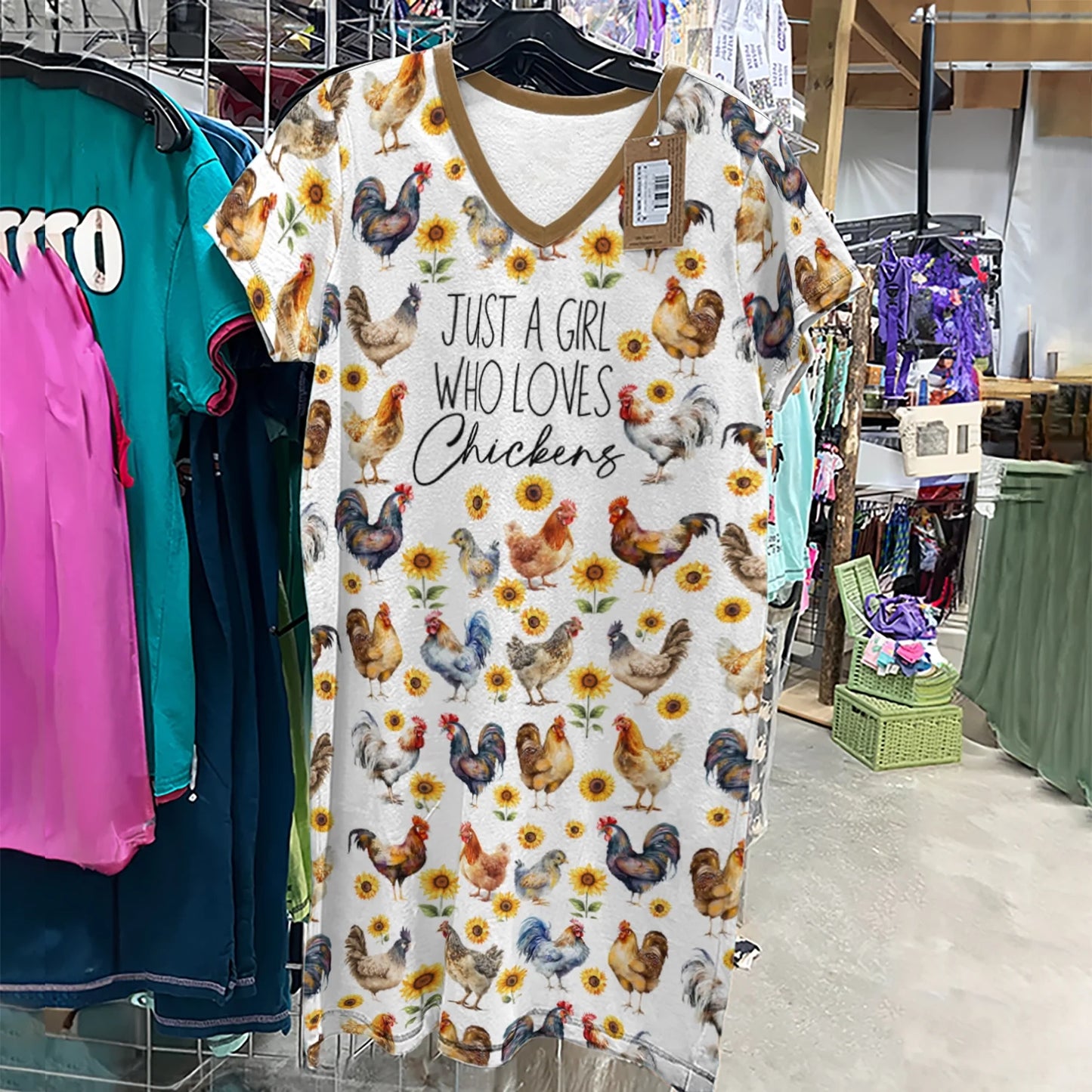 Chicken V-neck Nightshirt Just A Girl Who Loves Chickens
