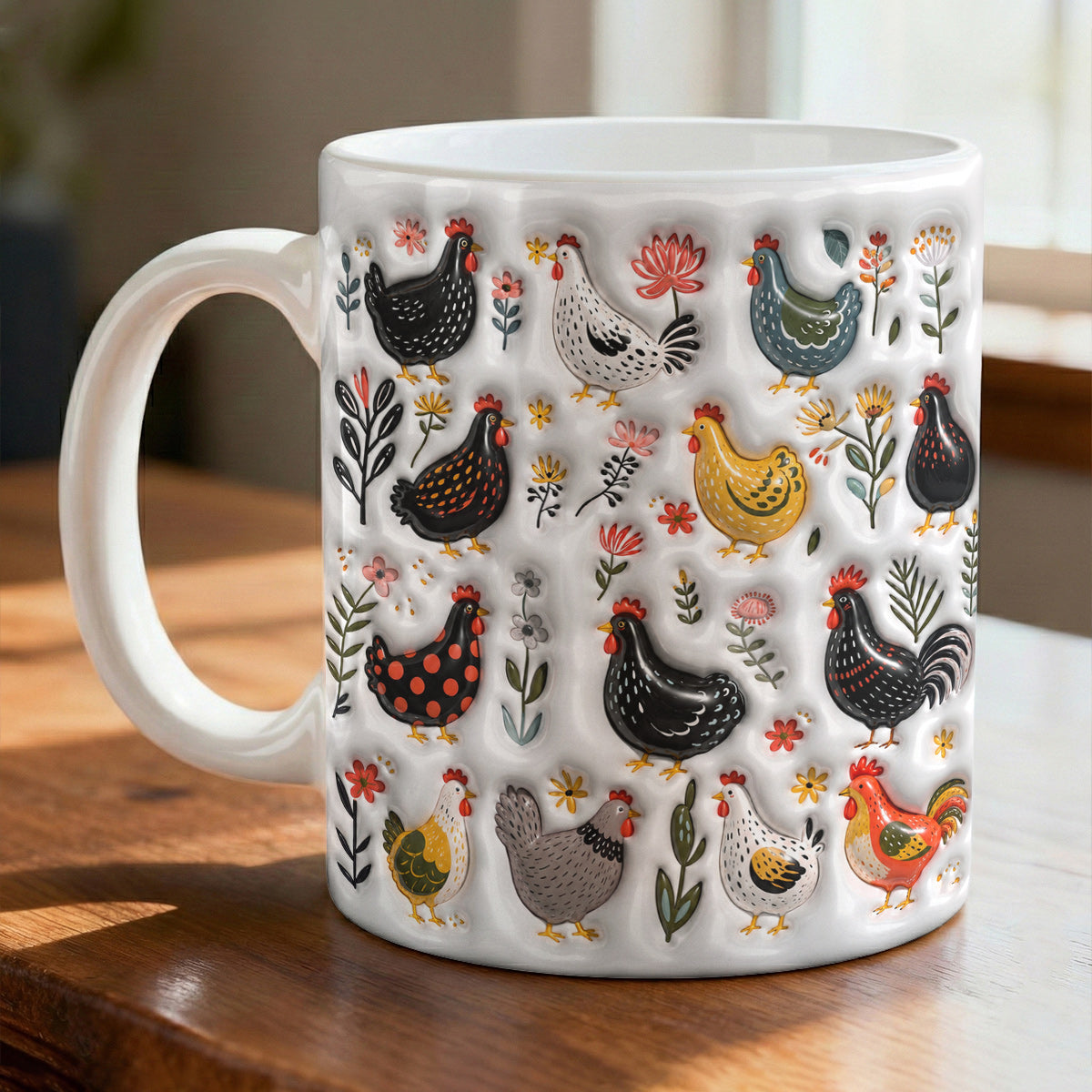 Chicken Ceramic Mug Garden Chicken Folk Art