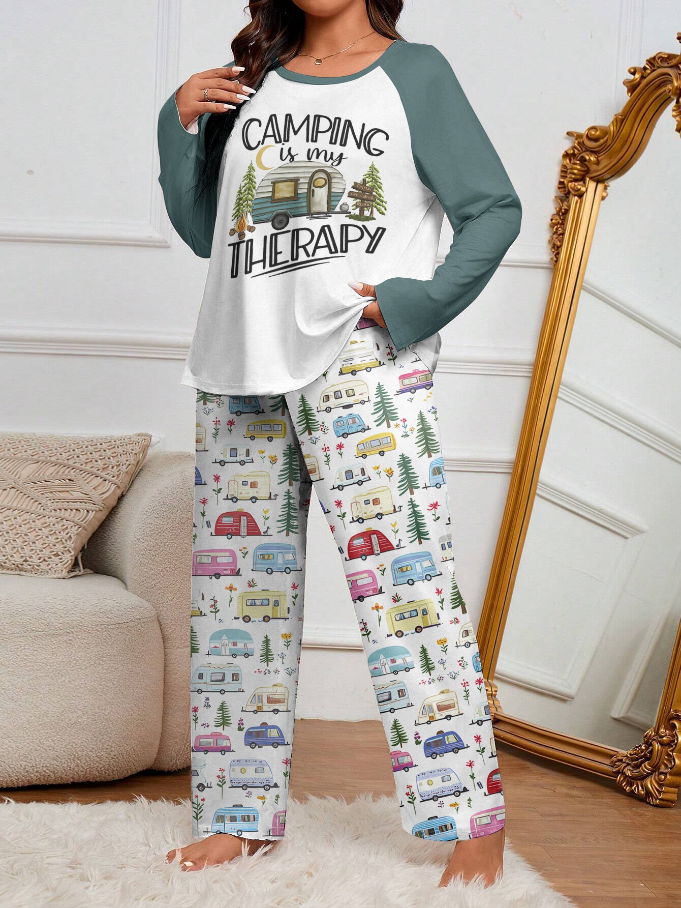 Camping Raglan Lounge Pajamas Camping Is My Therapy