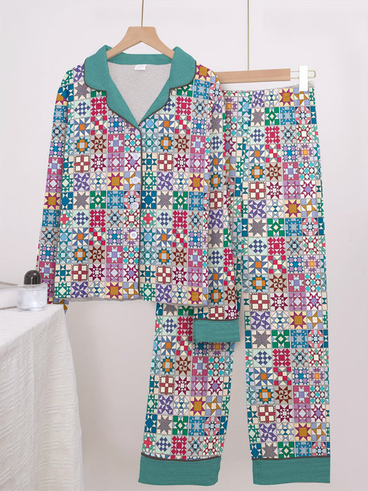 Quilting Lover Classic Pajama Set Traditional Quilt Blocks