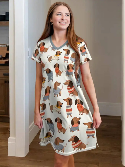 Dachshund V-neck Nightshirt Dapper Dachshunds