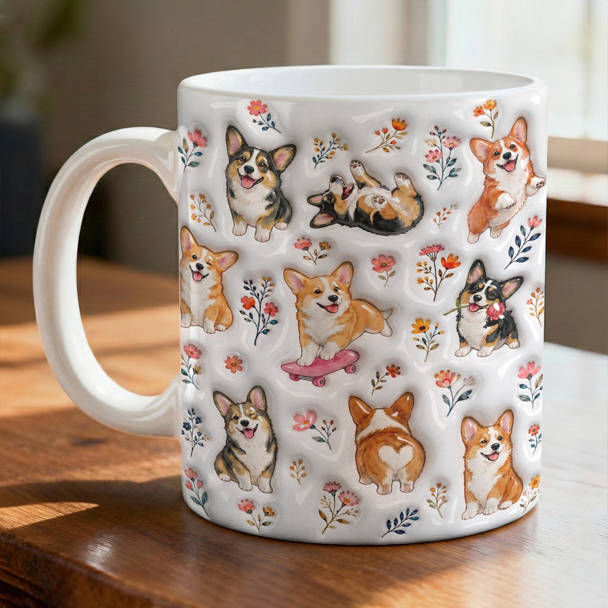 Dog Moms Ceramic Mug Whimsical Corgi Garden Sticker Wonderland