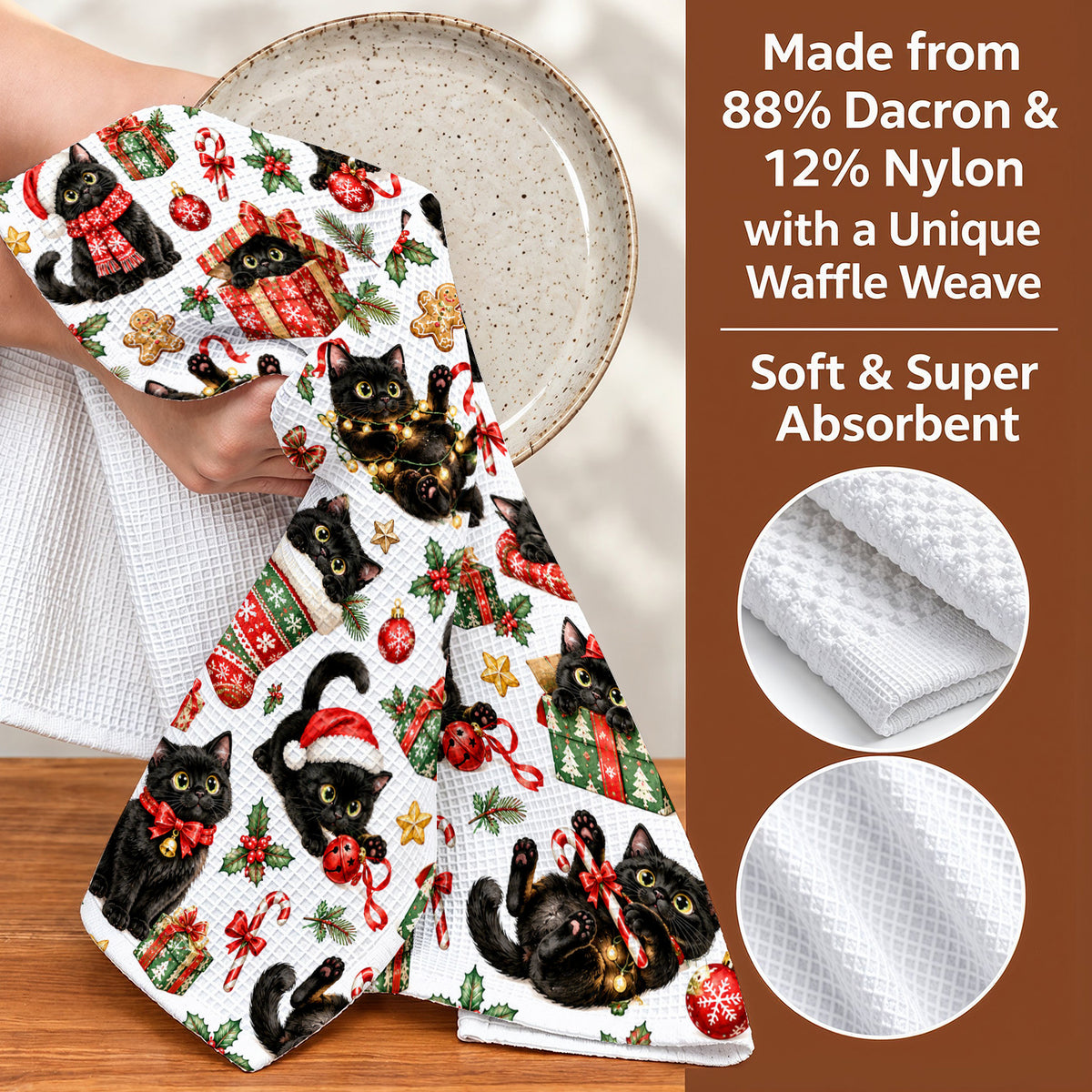 Cat Lover Kitchen Towel Merry Little Black Cats