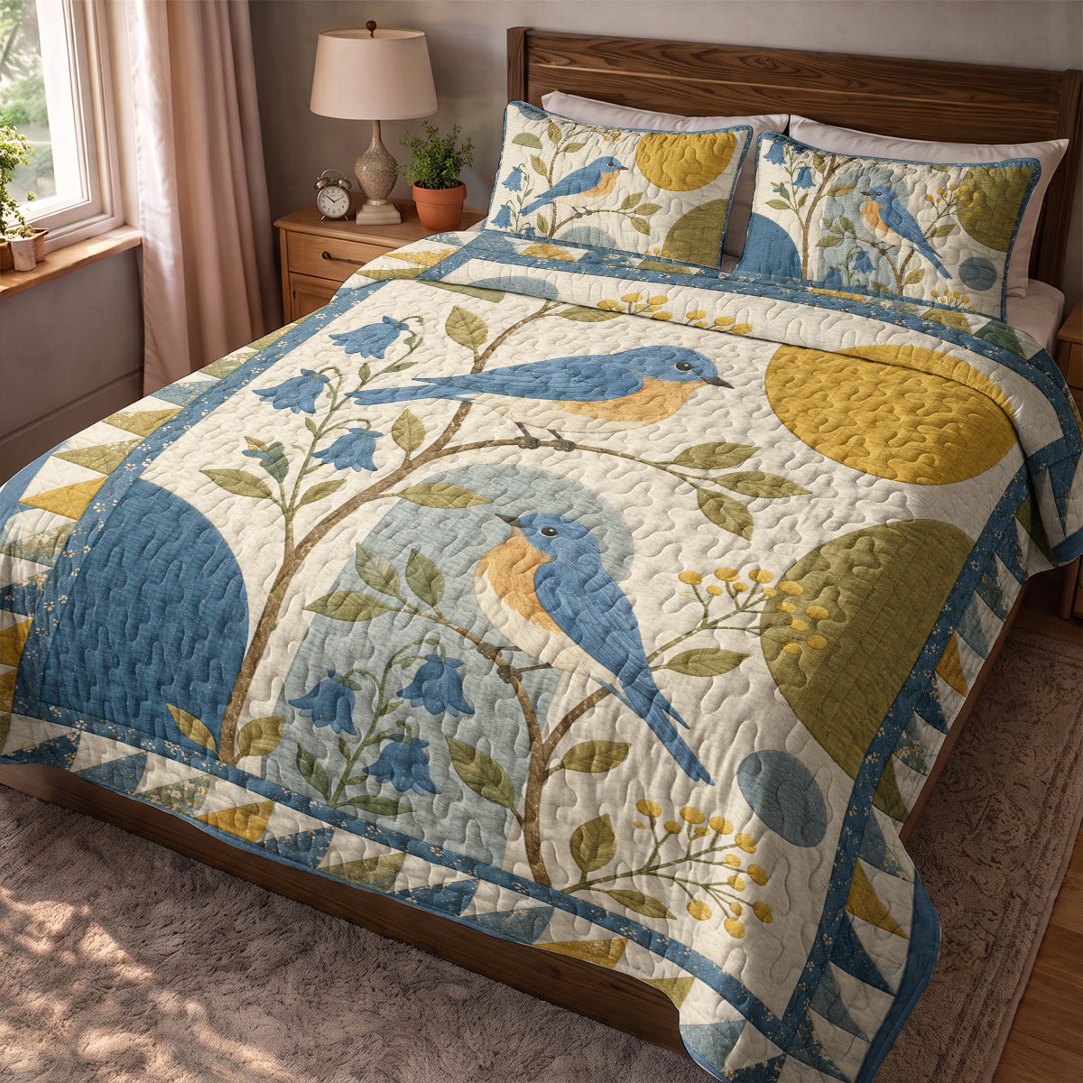 Bird Quilted Blanket Bluebird Garden Song