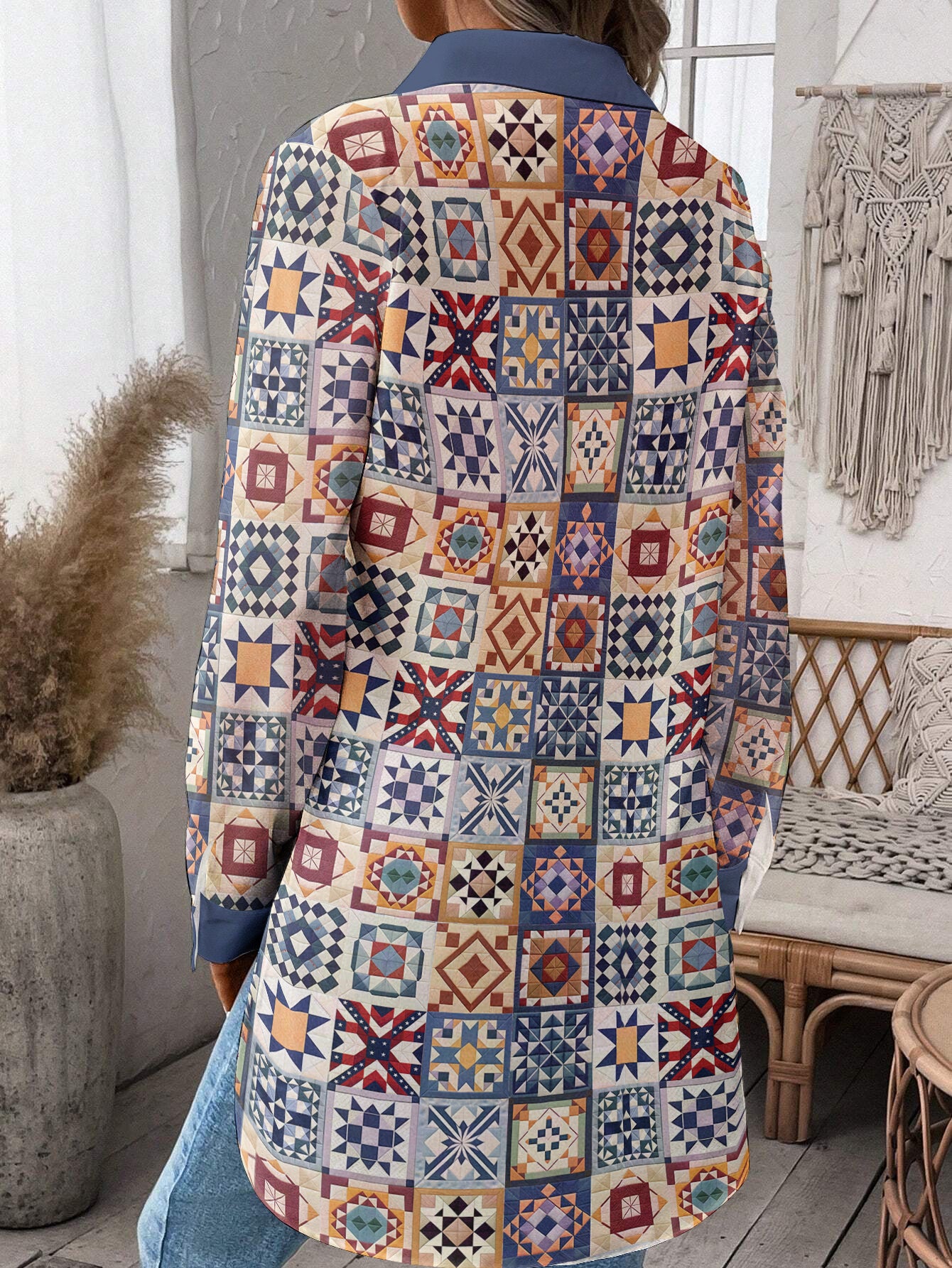 Sewing Lover Oversized Long Shirt Vintage Quilt Blocks