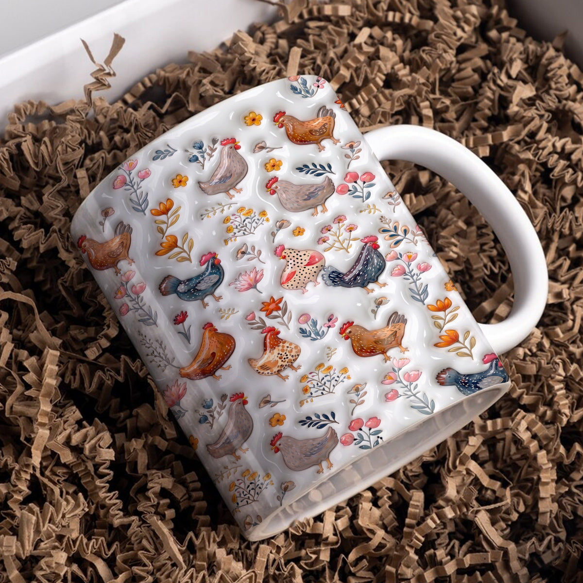 Chicken Rustic 11Oz Mug Puffy Feathered Farmhouse Bloom Symphony