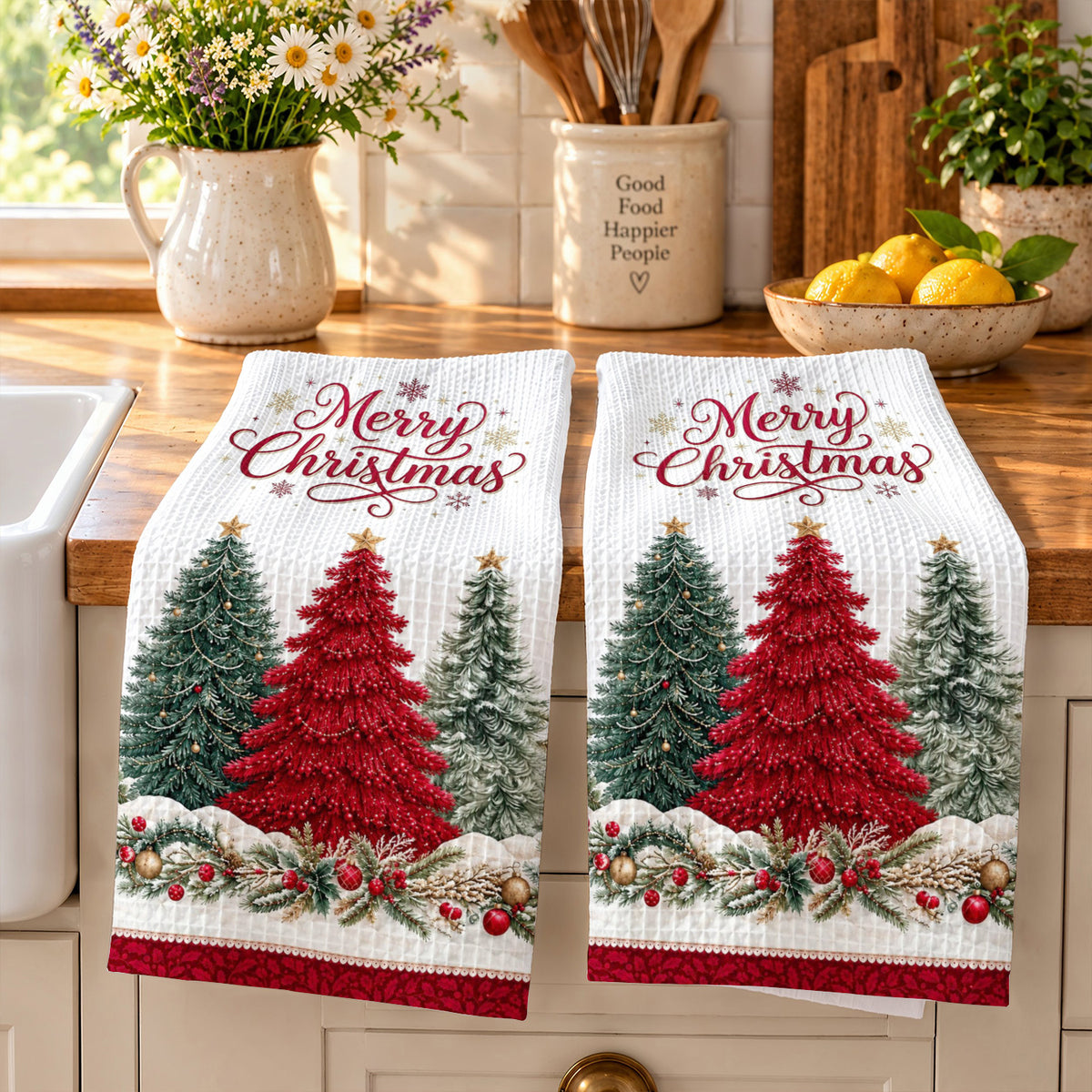 Christmas Splendor Kitchen Towel Crimson Christmas Elegance