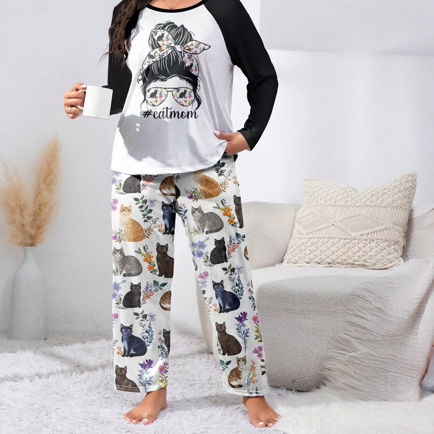Cat Lover Raglan Lounge Pajamas Beautiful Catmom