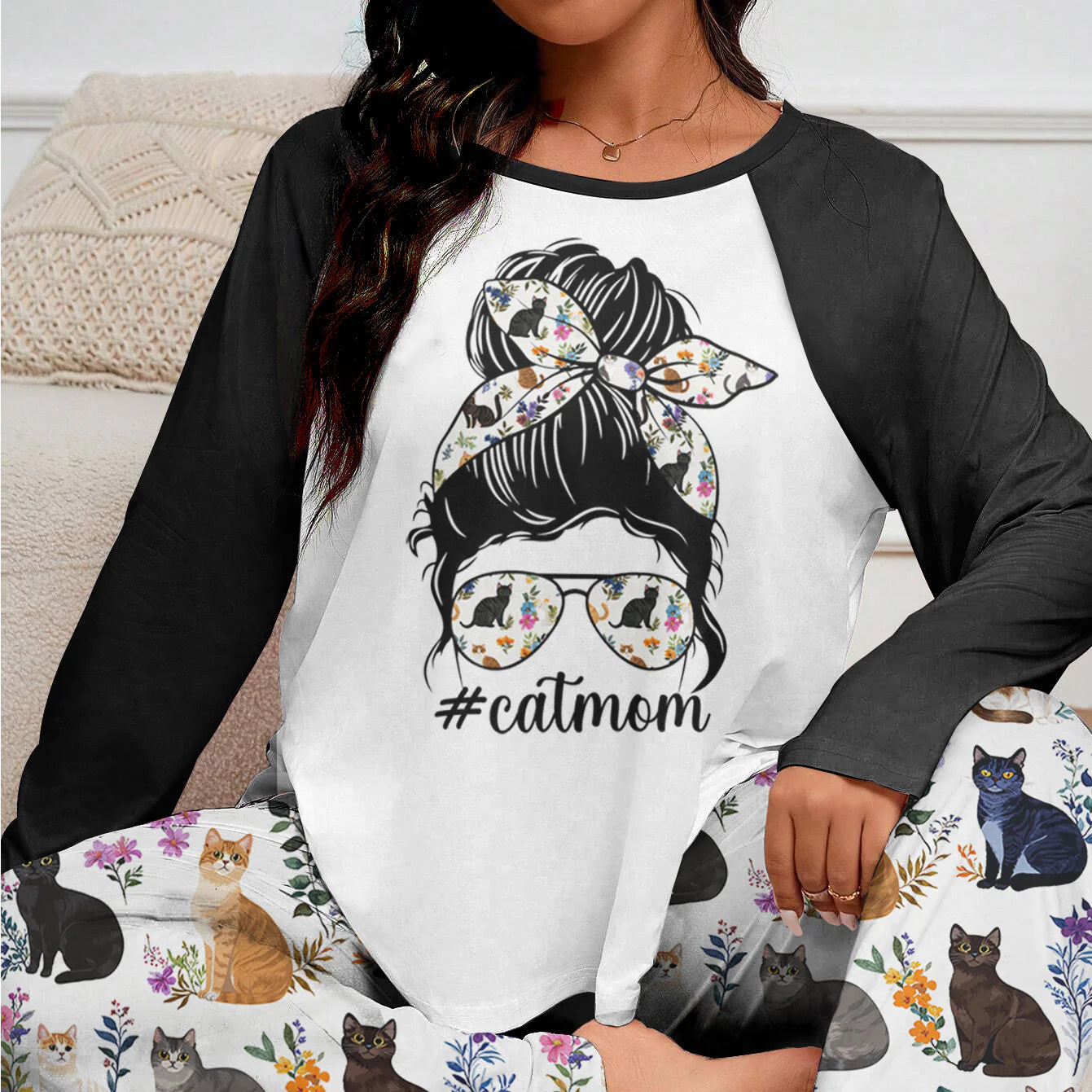 Cat Lover Raglan Lounge Pajamas Beautiful Catmom