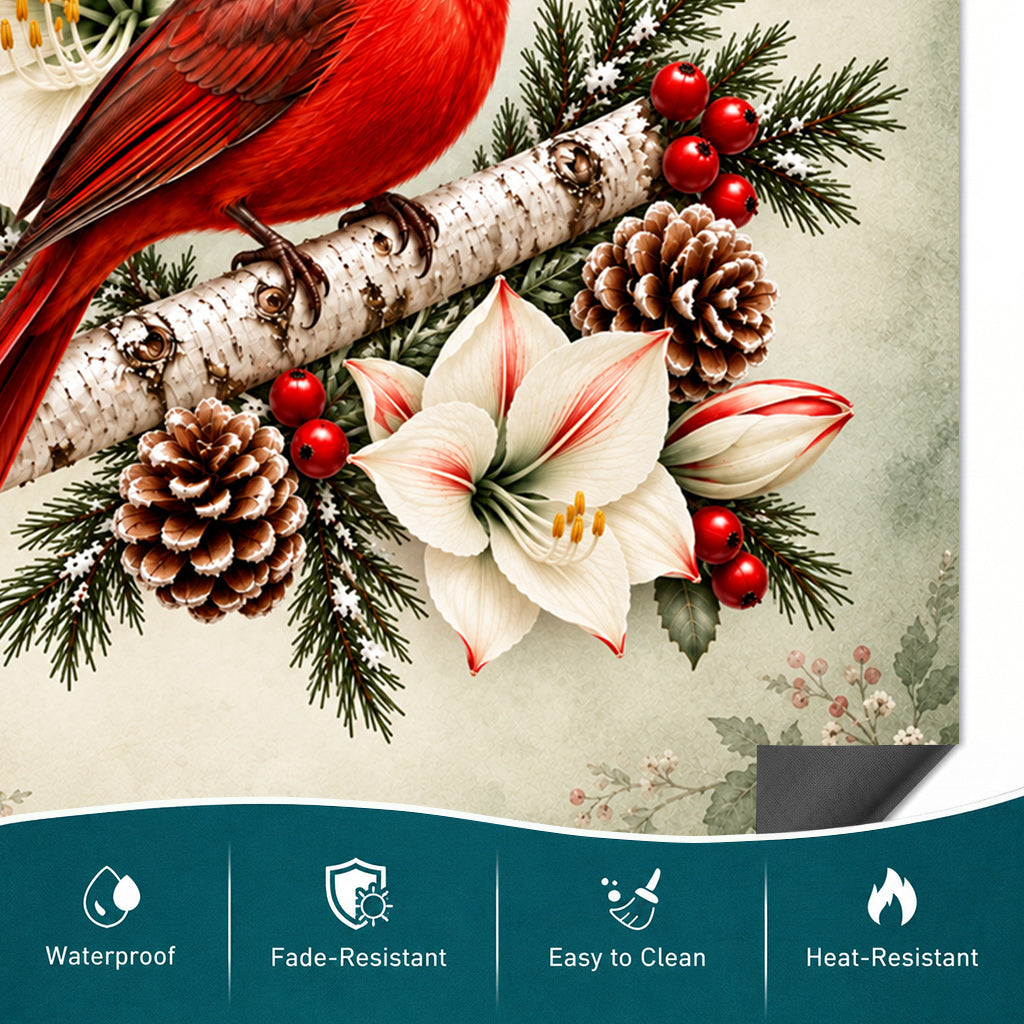 Christmas Magnetic Dishwasher Cover Winter Cardinal & Ivory Amaryllis